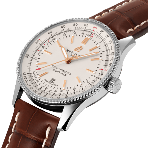 Breitling Navitimer 1 Automatic 41mm White Dial Brown Leather Strap Mens Watch - U17326241G1P2