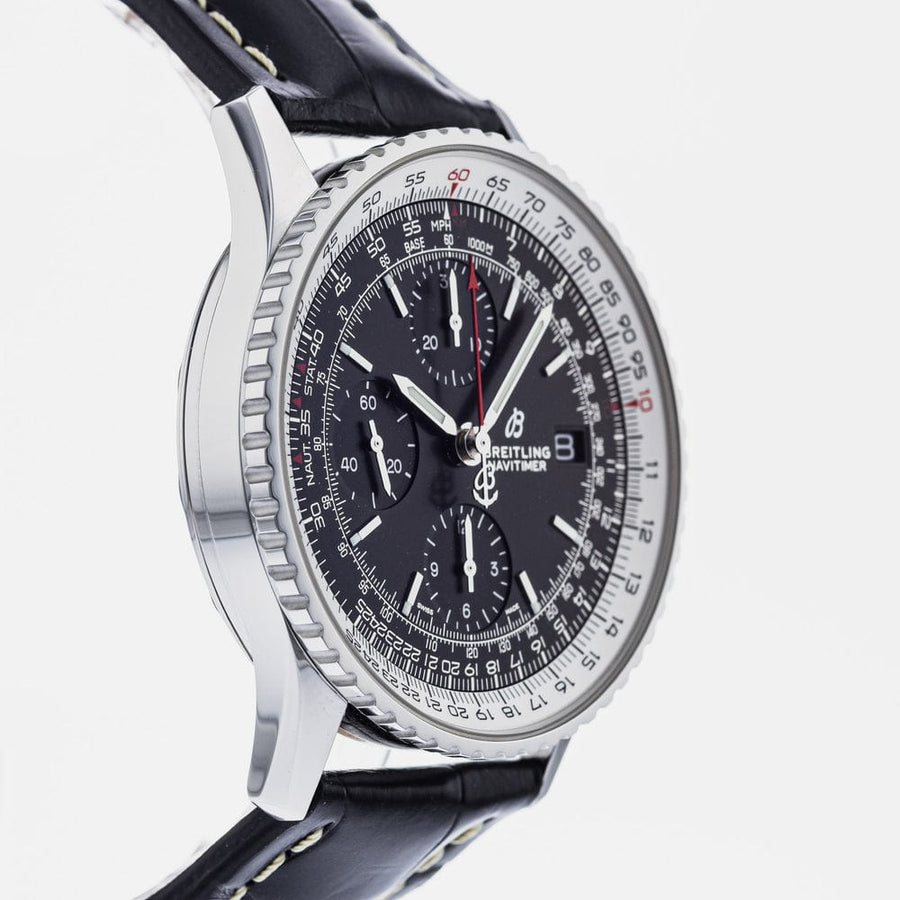 Breitling Navitimer 1 Chronograph 41mm Automatic Black Dial Black Leather Strap Mens Watch - A13324121B1P1