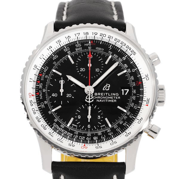 Breitling Navitimer 1 Chronograph 41mm Automatic Black Dial Black Leather Strap Mens Watch - A13324121B1P1