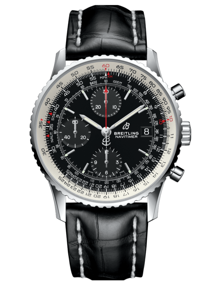 Breitling Navitimer 1 Chronograph 41mm Automatic Black Dial Black Leather Strap Mens Watch - A13324121B1P1