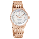 Breitling Navitimer Automatic 35 White Mother of Pearl Dial Rose Gold Steel Strap Watch for Men - R17395211A1R1