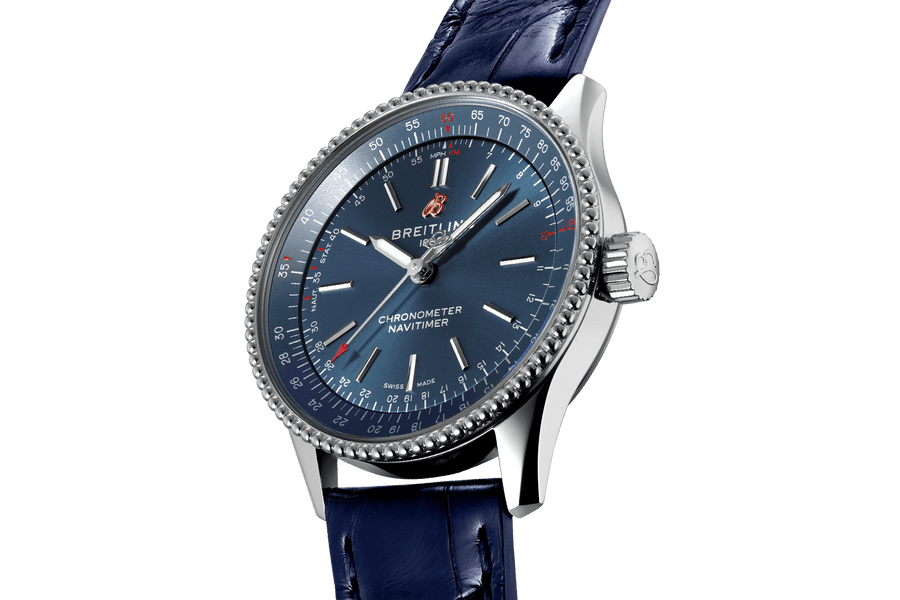 Breitling Navitimer Automatic 35 Blue Dial Blue Leather Strap Watch for Men - A17395161C1P1
