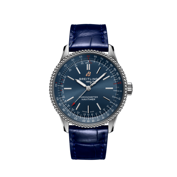 Breitling Navitimer Automatic 35 Blue Dial Blue Leather Strap Watch for Men - A17395161C1P1