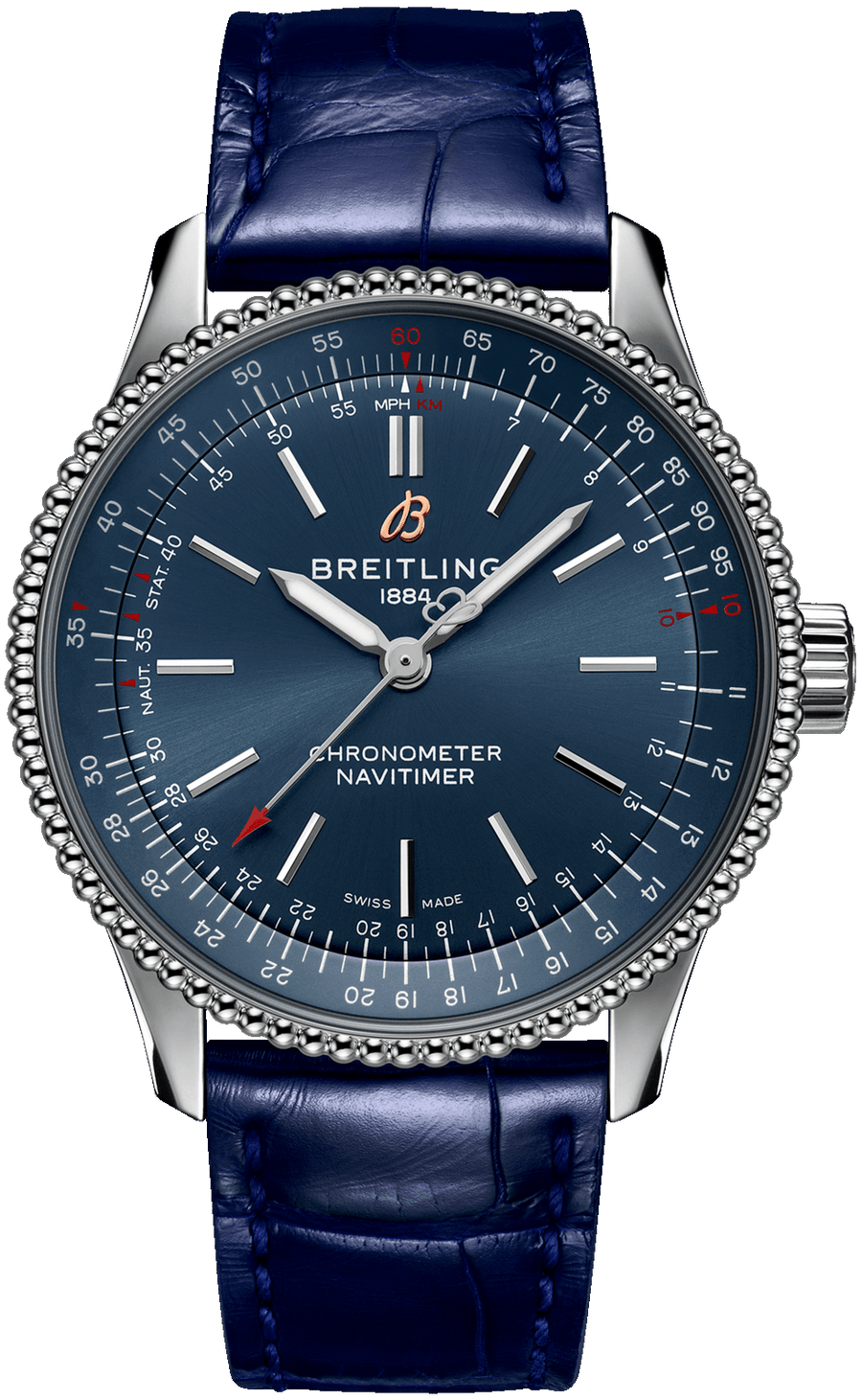 Breitling Navitimer Automatic 35 Blue Dial Blue Leather Strap Watch for Men - A17395161C1P1