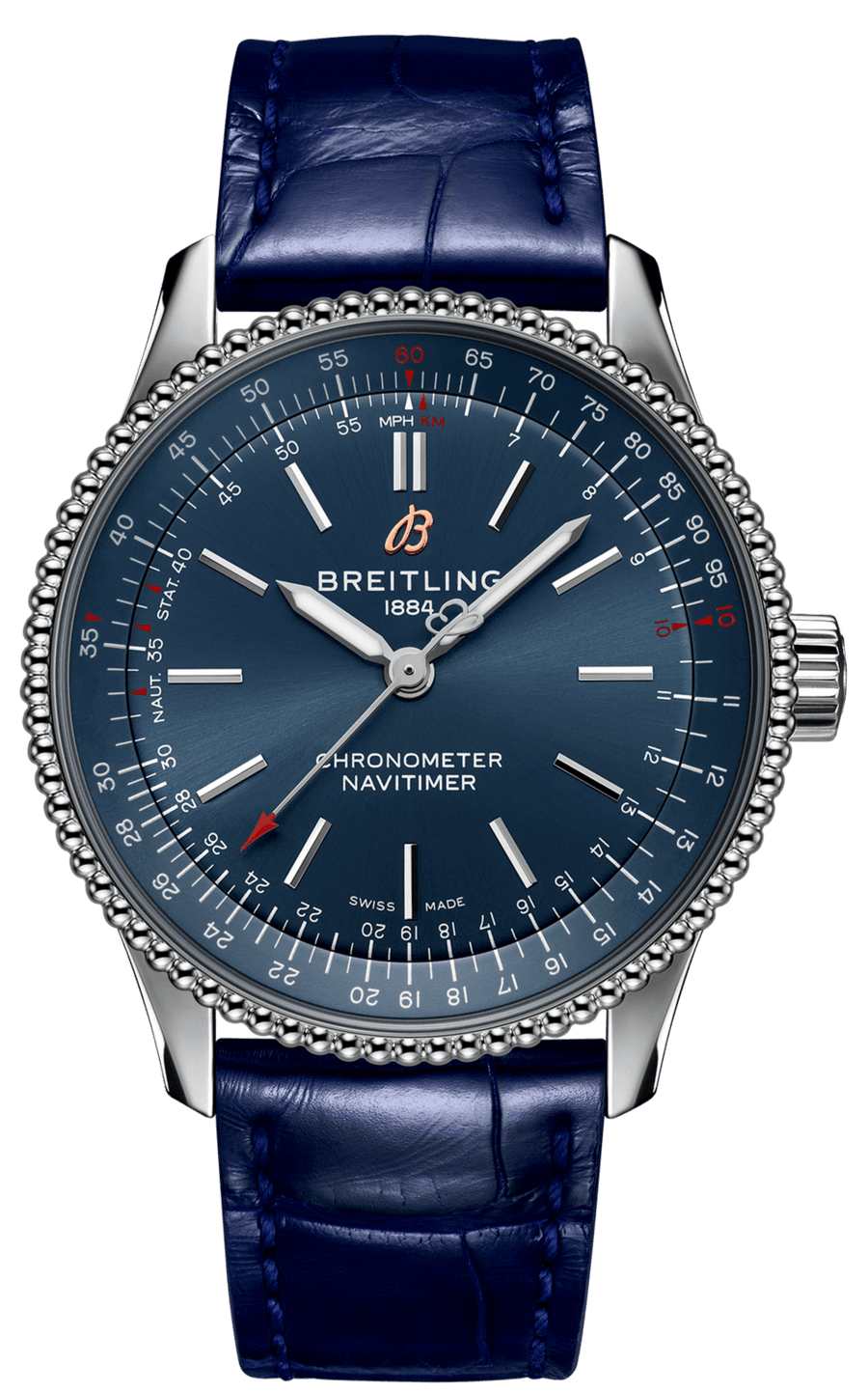 Breitling Navitimer Automatic 35 Blue Dial Blue Leather Strap Watch for Men - A17395161C1P1