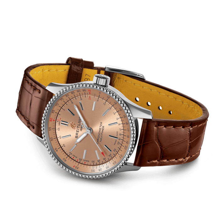 Breitling Navitimer Automatic 35 Brown Dial Brown Leather Strap Watch for Men - A17395201K1P1