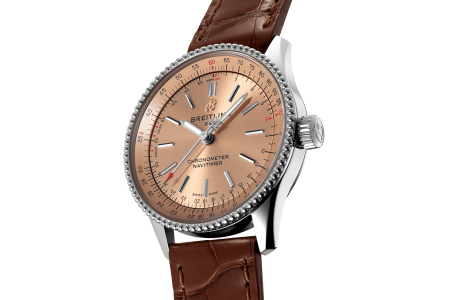 Breitling Navitimer Automatic 35 Brown Dial Brown Leather Strap Watch for Men - A17395201K1P1