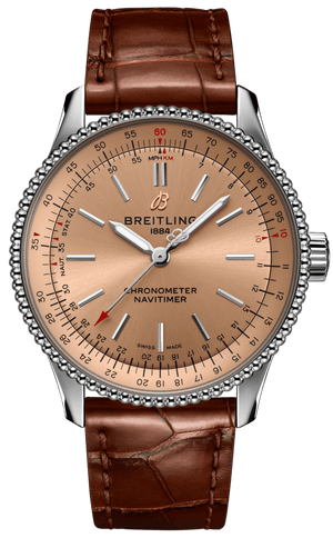 Breitling Navitimer Automatic 35 Brown Dial Brown Leather Strap Watch for Men - A17395201K1P1