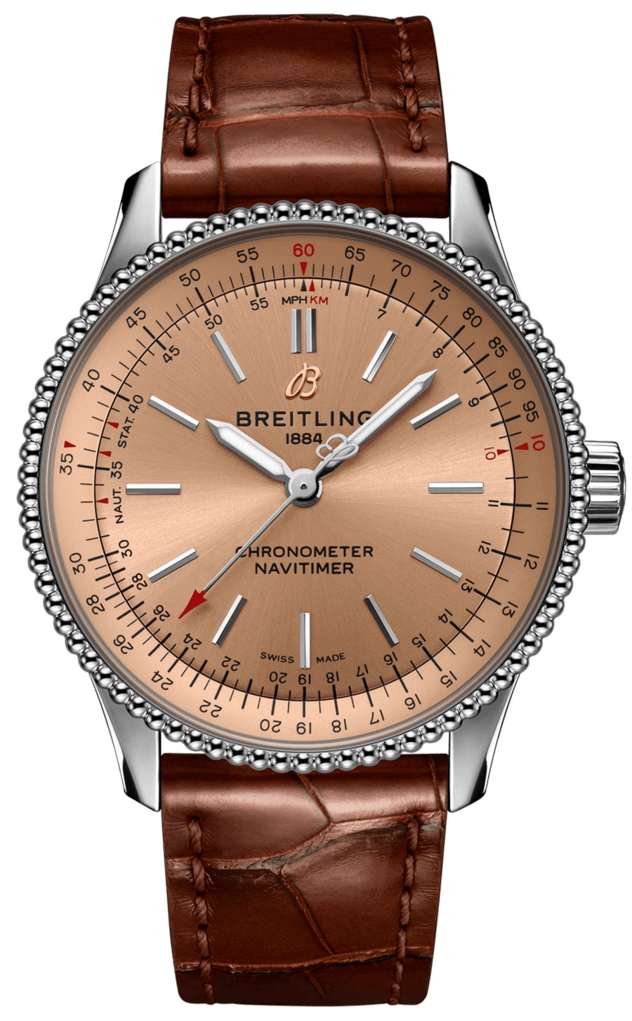 Breitling Navitimer Automatic 35 Brown Dial Brown Leather Strap Watch for Men - A17395201K1P1