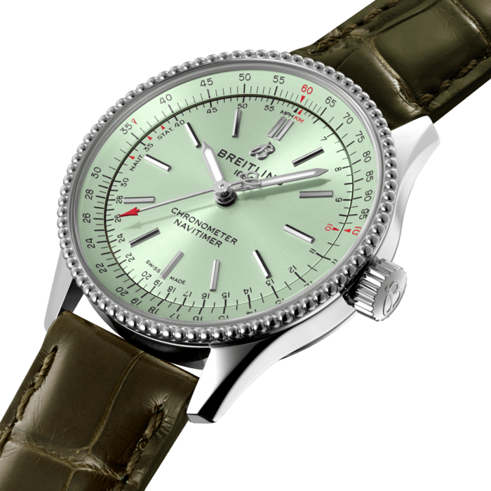 Breitling Navitimer Automatic 35 Green Dial Green Leather Strap Watch for Women - A17395361L1P1