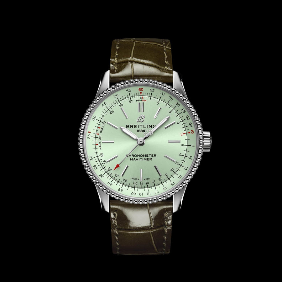 Breitling Navitimer Automatic 35 Green Dial Green Leather Strap Watch for Women - A17395361L1P1