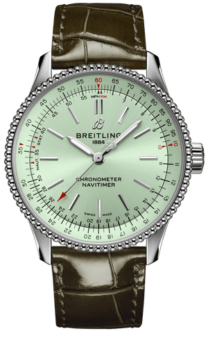 Breitling Navitimer Automatic 35 Green Dial Green Leather Strap Watch for Women - A17395361L1P1