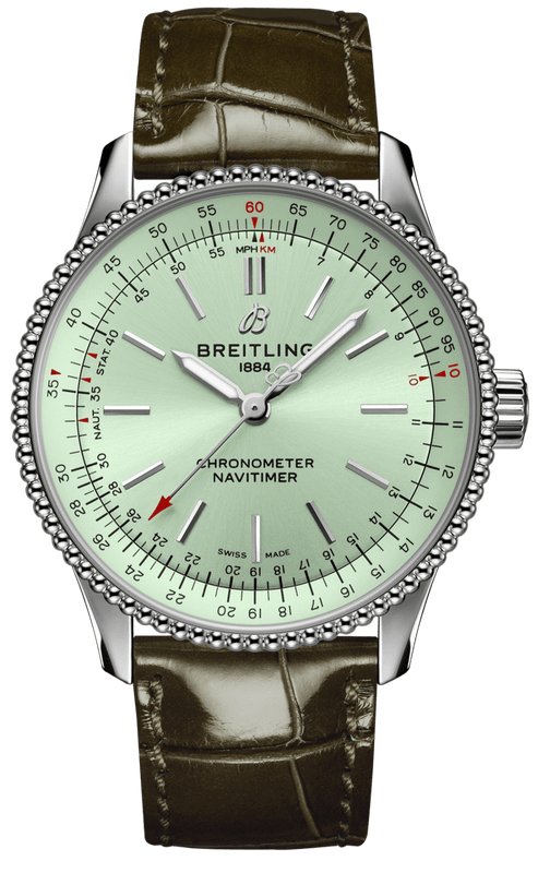 Breitling Navitimer Automatic 35 Green Dial Green Leather Strap Watch for Women - A17395361L1P1