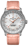 Breitling Navitimer Automatic 35 Mother of Pearl Dial Pink Leather Strap Watch for Women - A17395211A1P3