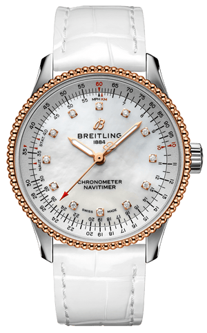 Breitling Navitimer Automatic 35 Mother of Pearl Dial White Leather Strap Watch for Women - U17395211A1P3
