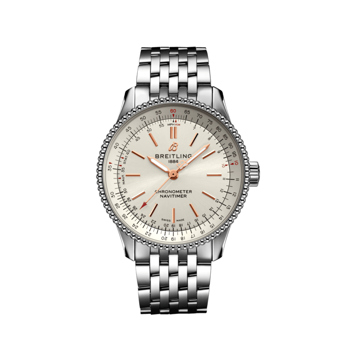 Breitling Navitimer Automatic 35 White Dial Silver Steel Strap Watch for Men - A17395F41G1A1