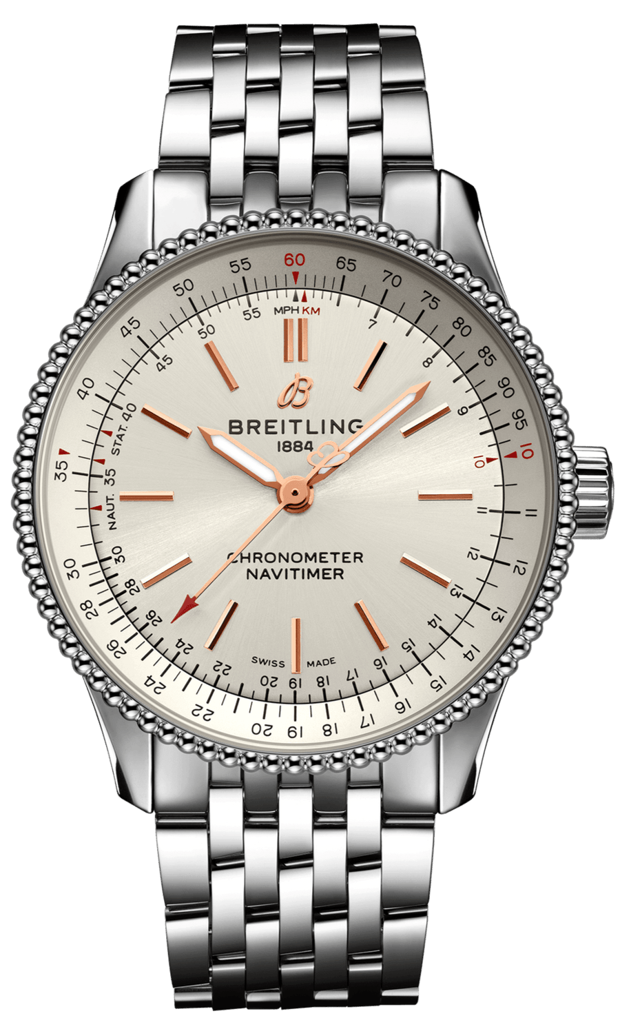 Breitling Navitimer Automatic 35 White Dial Silver Steel Strap Watch for Men - A17395F41G1A1