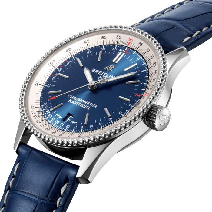 Breitling Navitimer Automatic 38mm Blue Dial Blue Leather Strap Mens Watch - A17325211C1P1