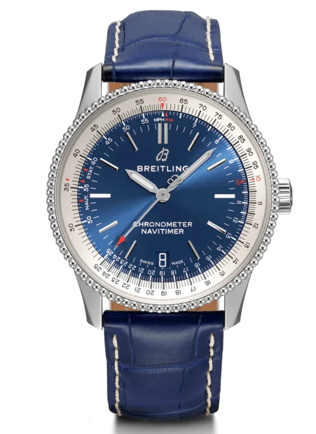 Breitling Navitimer Automatic 38mm Blue Dial Blue Leather Strap Mens Watch - A17325211C1P1