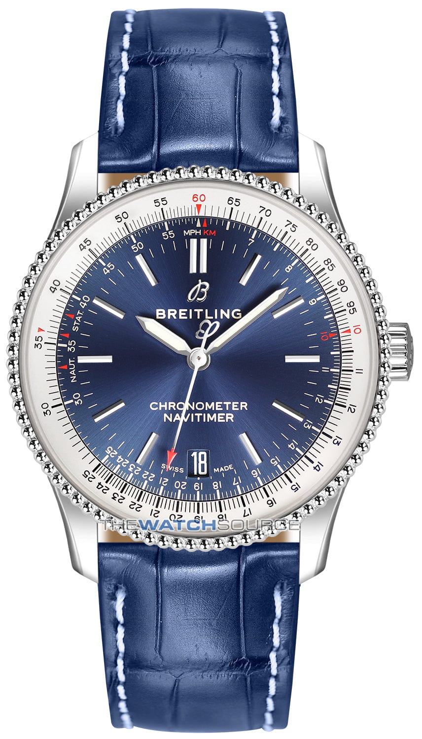 Breitling Navitimer Automatic 38mm Blue Dial Blue Leather Strap Mens Watch - A17325211C1P1