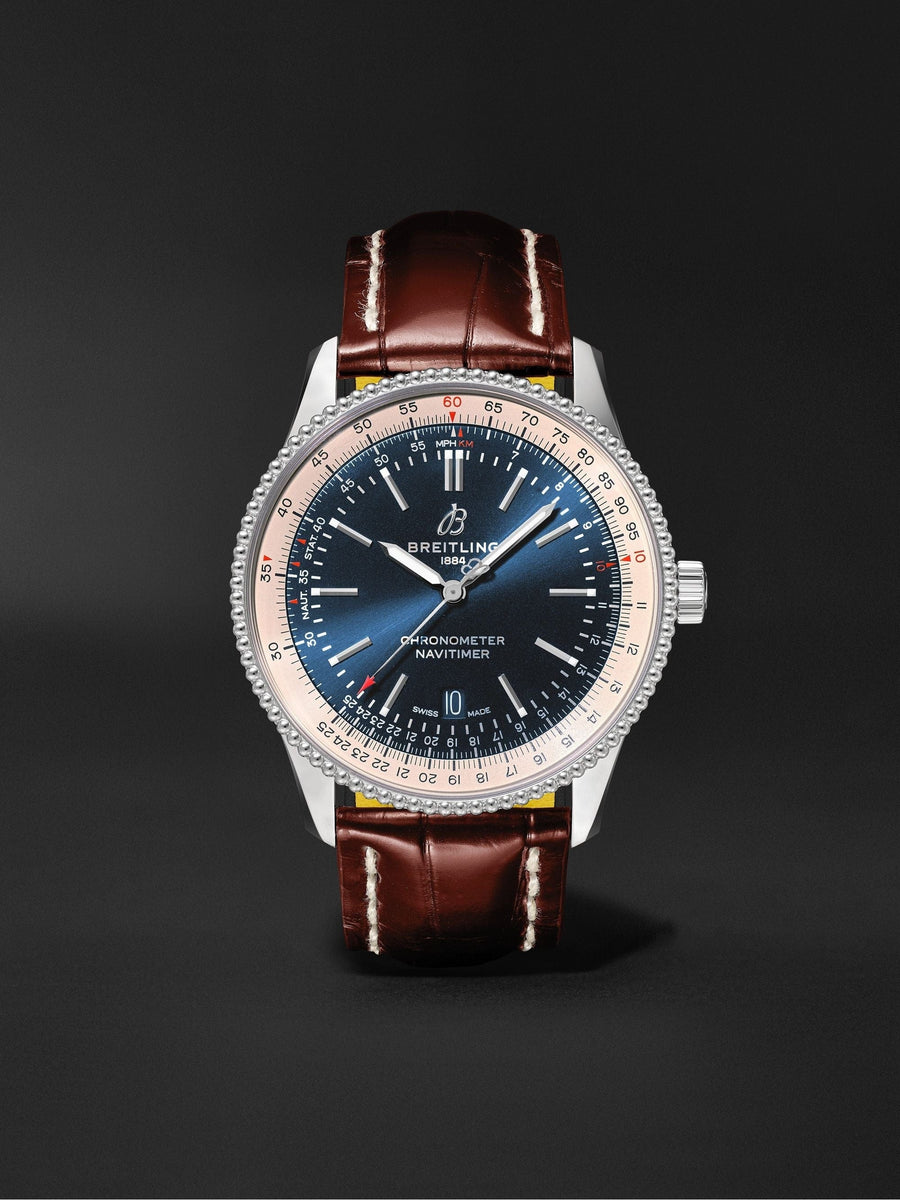 Breitling Navitimer Automatic 38mm Blue Dial Brown Leather Strap Mens Watch - A17325211C1P2