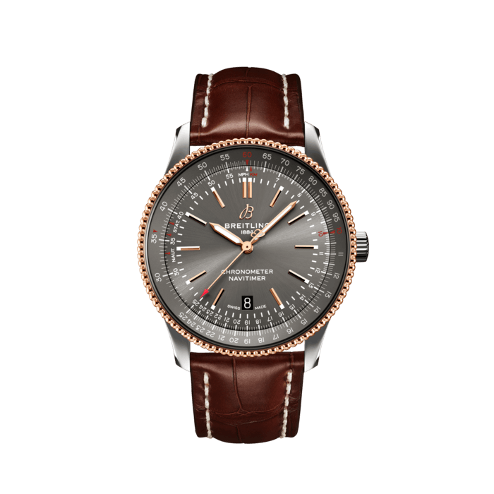 Breitling Navitimer Automatic 41 Grey Dial Brown Leather Strap Watch for Men - U17326121M1P1
