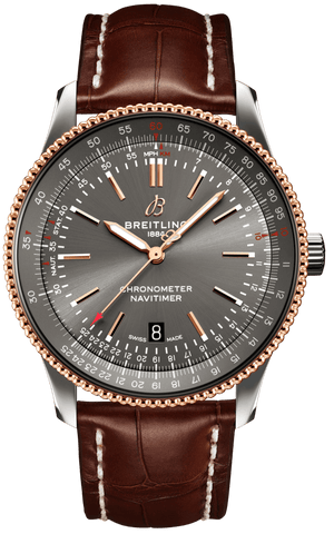 Breitling Navitimer Automatic 41 Grey Dial Brown Leather Strap Watch for Men - U17326121M1P1