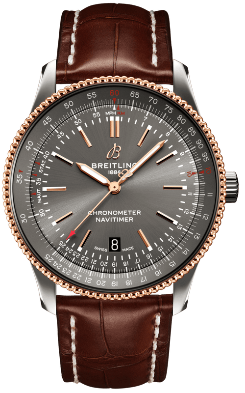 Breitling Navitimer Automatic 41 Grey Dial Brown Leather Strap Watch for Men - U17326121M1P1