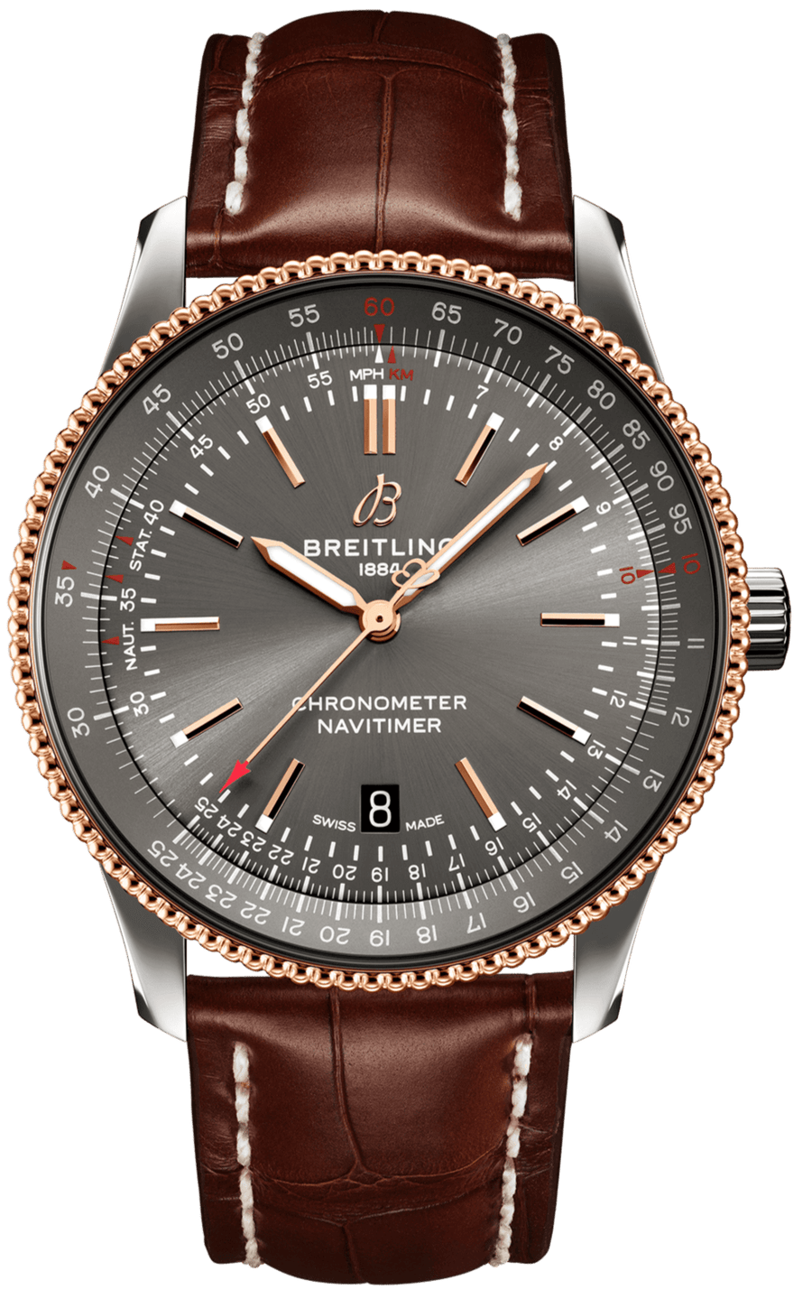 Breitling Navitimer Automatic 41 Grey Dial Brown Leather Strap Watch for Men - U17326121M1P1