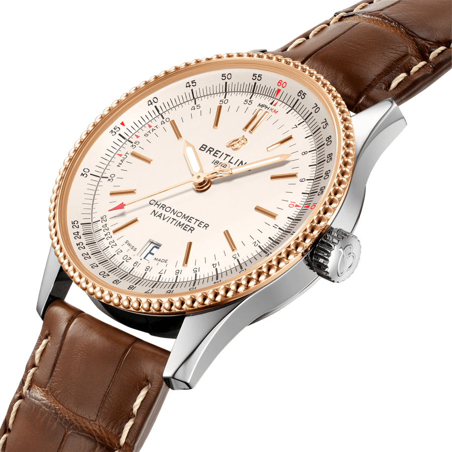 Breitling Navitimer Automatic 41 White Dial Brown Leather Strap Watch for Men - A17326211G1P2