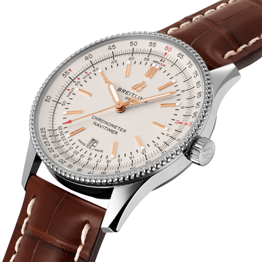Breitling Navitimer Automatic 41 White Dial Brown Leather Strap Watch for Men - A17326211G1P2