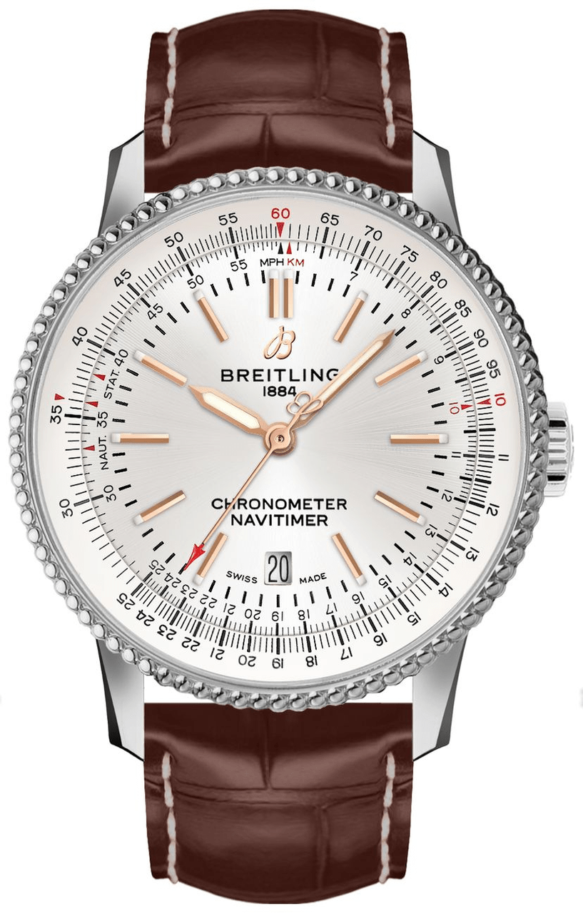 Breitling Navitimer Automatic 41 White Dial Brown Leather Strap Watch for Men - A17326211G1P2