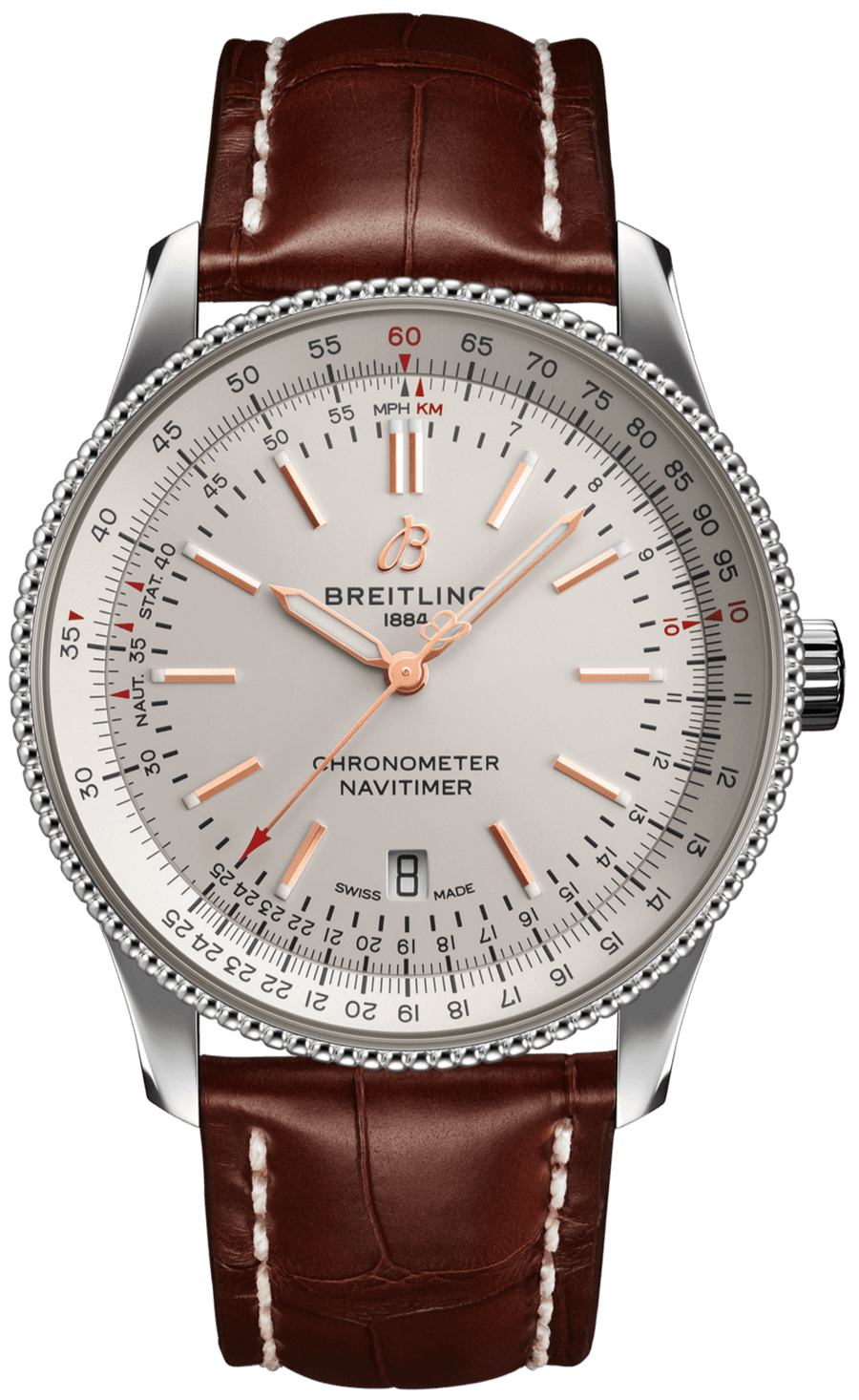 Breitling Navitimer Automatic 41 White Dial Brown Leather Strap Watch for Men - A17326211G1P2