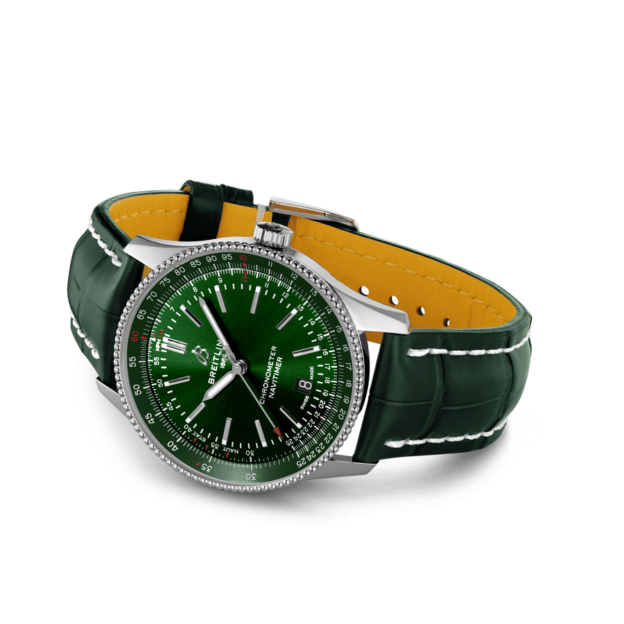 Breitling Navitimer Automatic 41mm Green Dial Green Leather Strap Watch for Men - A17326361L1P1