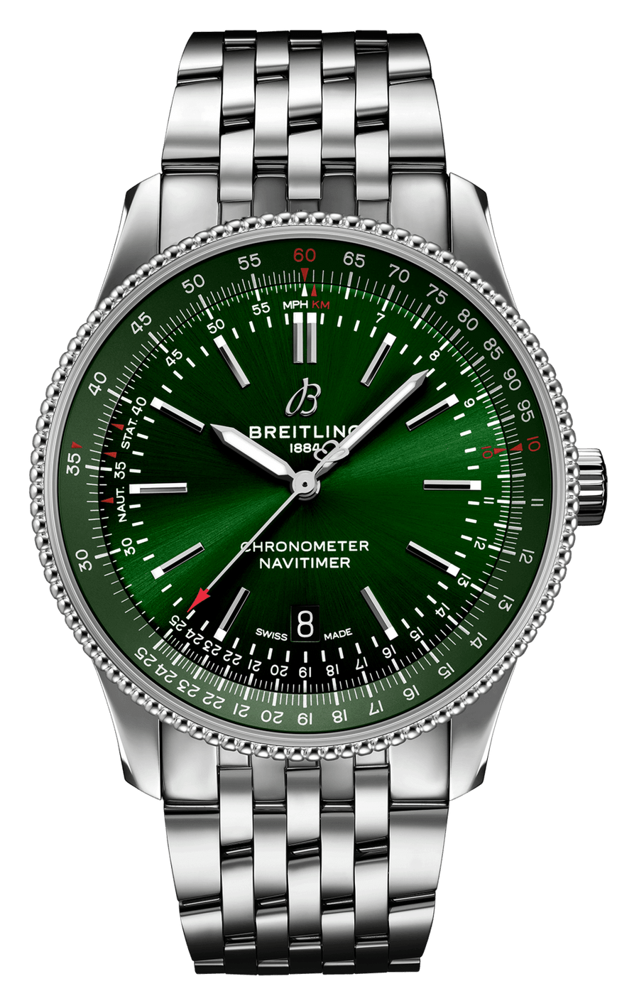 Breitling Navitimer Automatic 41mm Green Dial Silver Steel Strap Watch for Men - A17326361L1A1