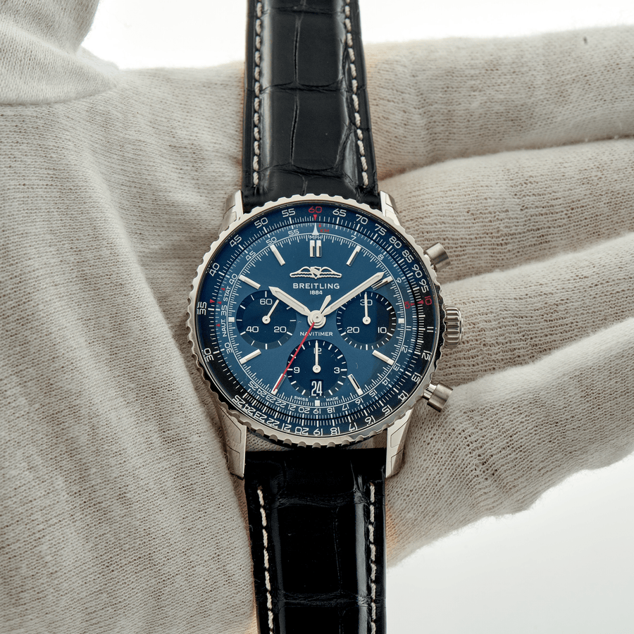 Breitling Navitimer B01 Chronograph 41 Blue Dial Black Leather Strap Watch for Men - AB0139241C1P1
