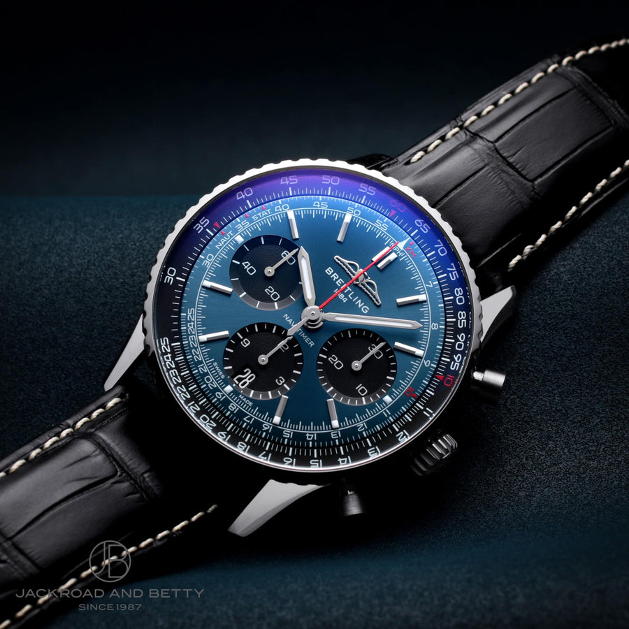 Breitling Navitimer B01 Chronograph 41 Blue Dial Black Leather Strap Watch for Men - AB0139241C1P1