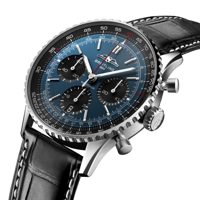Breitling Navitimer B01 Chronograph 41 Blue Dial Black Leather Strap Watch for Men - AB0139241C1P1