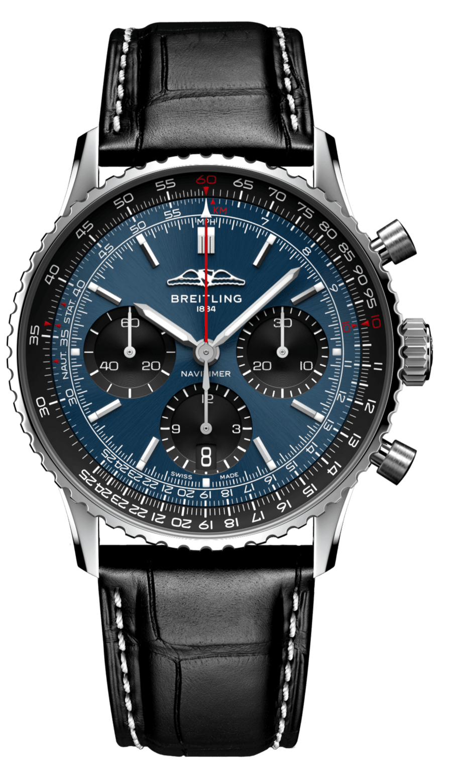 Breitling Navitimer B01 Chronograph 41 Blue Dial Black Leather Strap Watch for Men - AB0139241C1P1