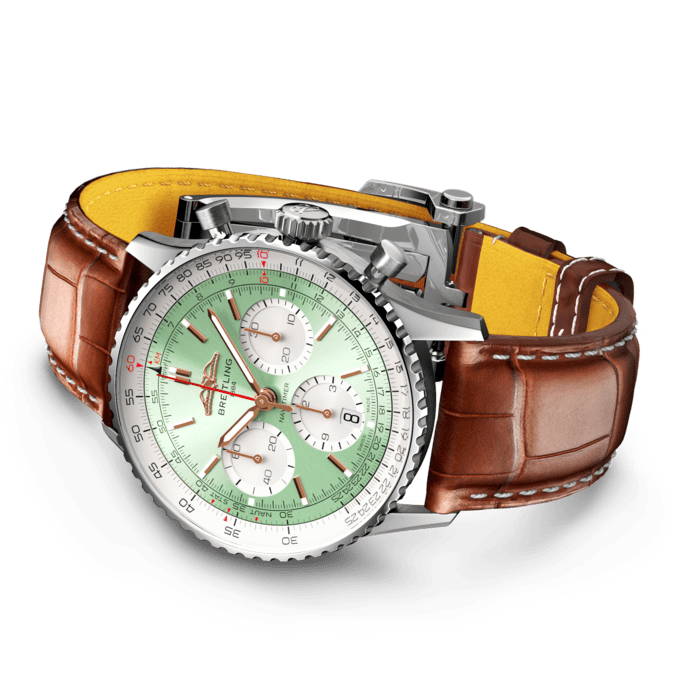 Breitling Navitimer B01 Chronograph 41 Green Dial Brown Leather Strap Watch for Men - AB0139211L1P1