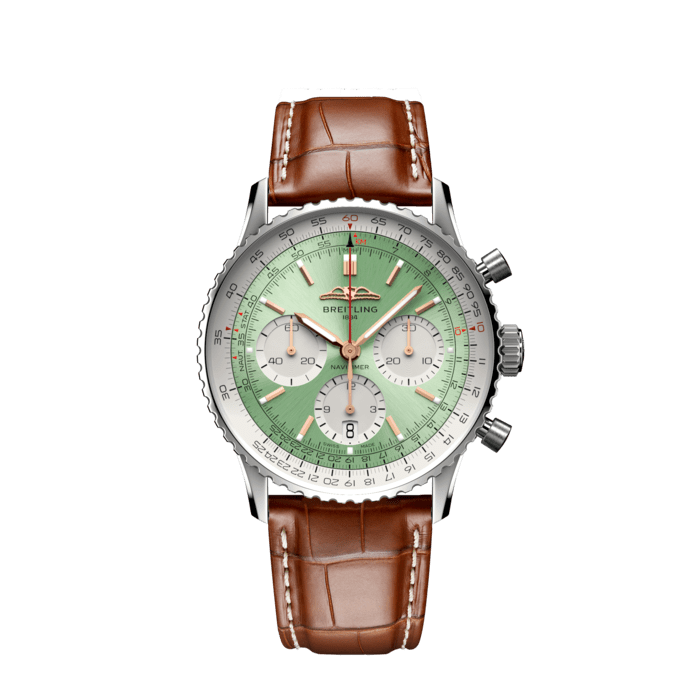 Breitling Navitimer B01 Chronograph 41 Green Dial Brown Leather Strap Watch for Men - AB0139211L1P1