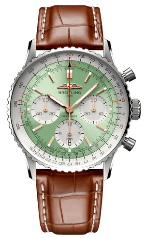 Breitling Navitimer B01 Chronograph 41 Green Dial Brown Leather Strap Watch for Men - AB0139211L1P1