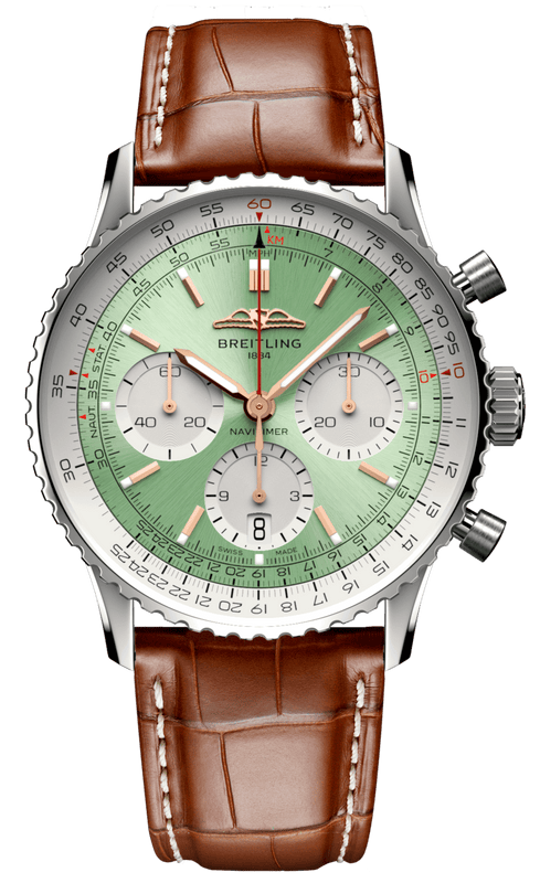 Breitling Navitimer B01 Chronograph 41 Green Dial Brown Leather Strap Watch for Men - AB0139211L1P1