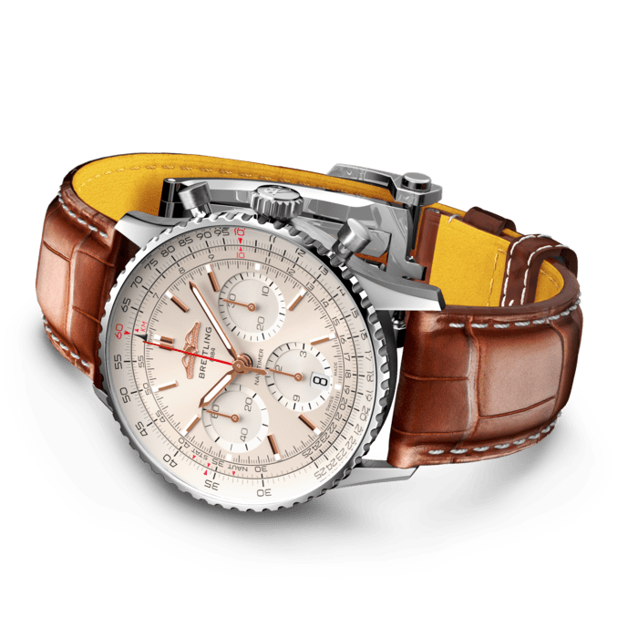 Breitling Navitimer B01 Chronograph 41 White Dial Brown Leather Strap Watch for Men - AB0139211G1P1