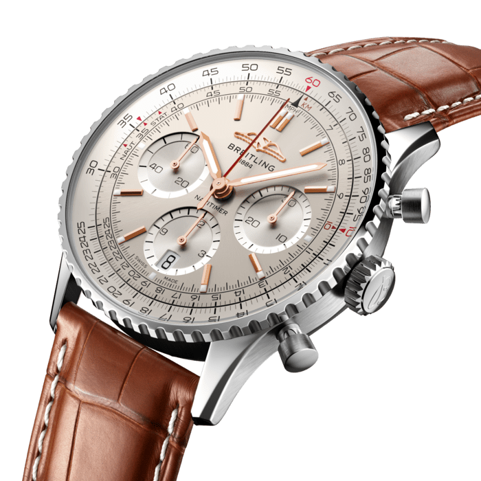 Breitling Navitimer B01 Chronograph 41 White Dial Brown Leather Strap Watch for Men - AB0139211G1P1