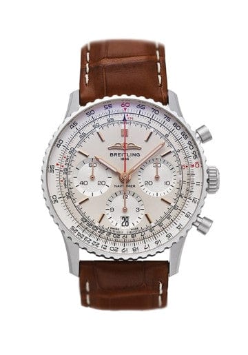 Breitling Navitimer B01 Chronograph 41 White Dial Brown Leather Strap Watch for Men - AB0139211G1P1