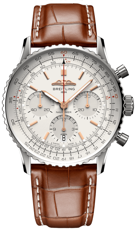 Breitling Navitimer B01 Chronograph 41 White Dial Brown Leather Strap Watch for Men - AB0139211G1P1