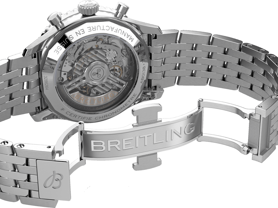 Breitling Navitimer B01 Chronograph 43 Black Dial Silver Steel Strap Watch for Men - AB0138211B1A1