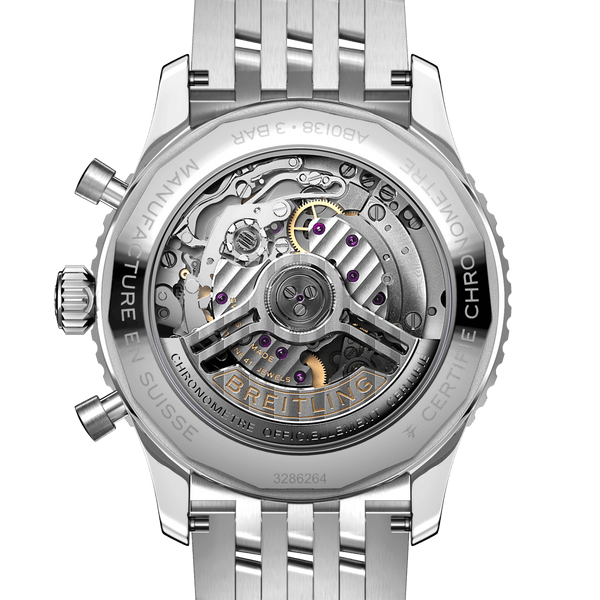 Breitling Navitimer B01 Chronograph 43 Black Dial Silver Steel Strap Watch for Men - AB0138211B1A1