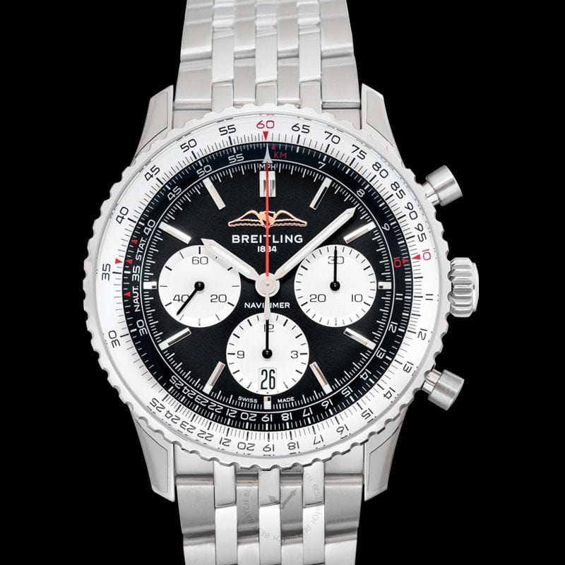 Breitling Navitimer B01 Chronograph 43 Black Dial Silver Steel Strap Watch for Men - AB0138211B1A1